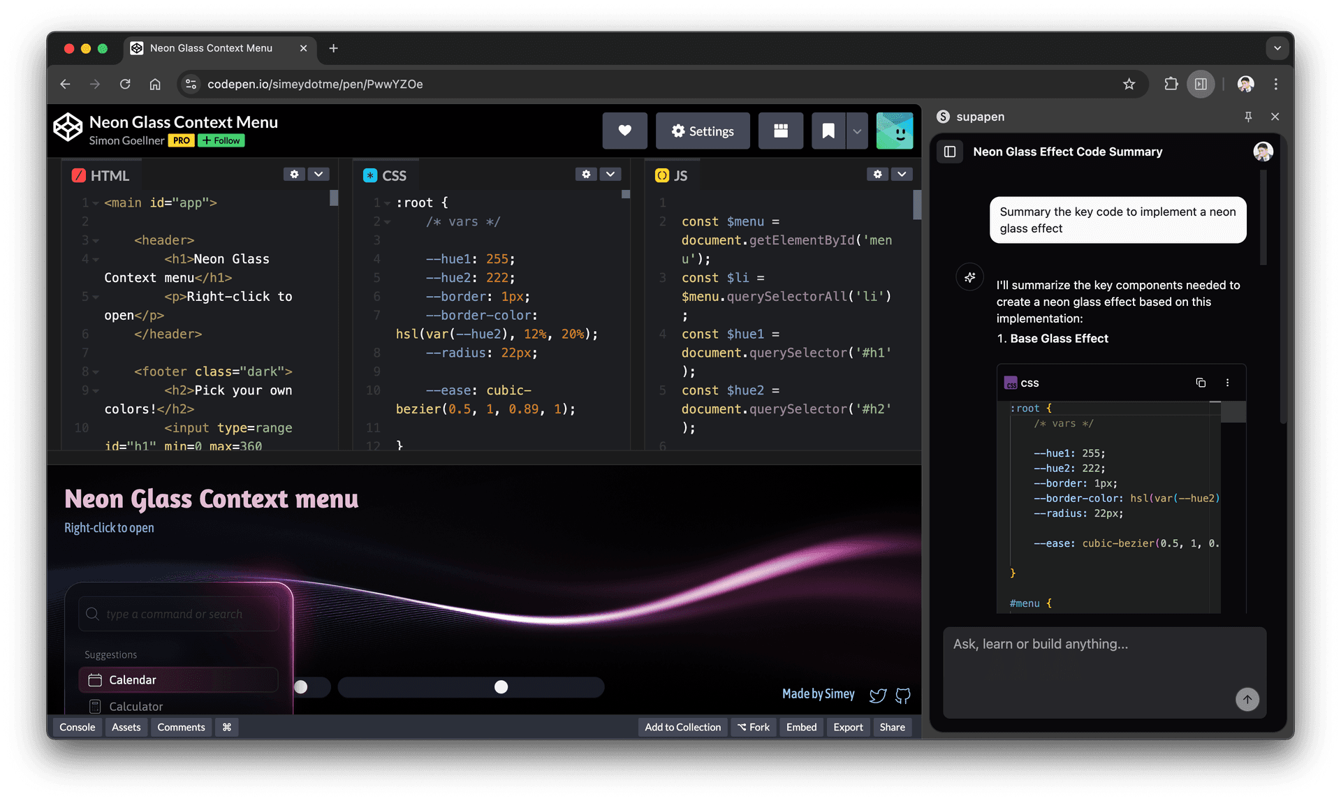 Summary code example
